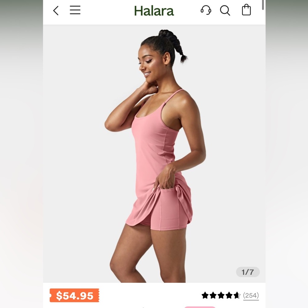 Pink Halara Active Mini Dress with shorts & pockets